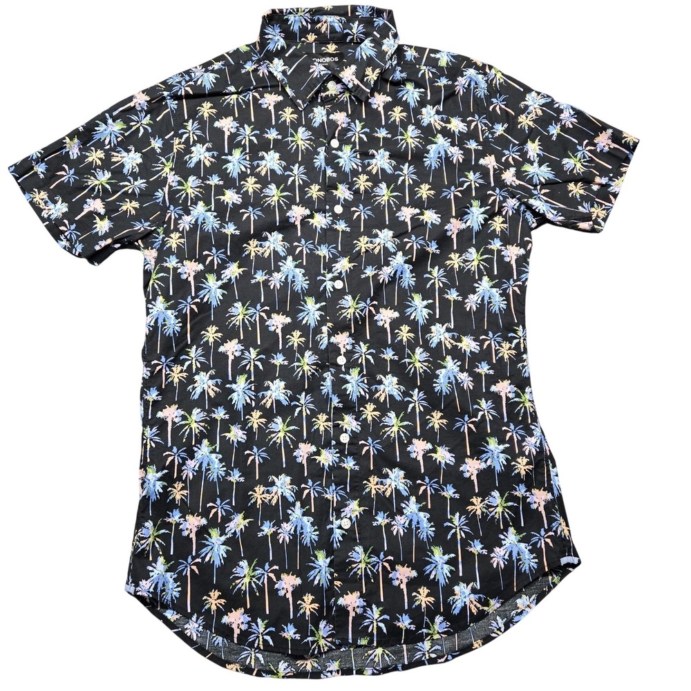 Bonobos Shirt Mens M Black Palm Tree Graphic Short Sleeve Button Up Slim Fit
